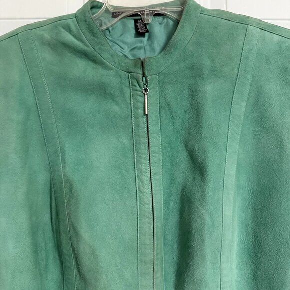 Linda Allard Ellen Tracy Green Suede Leather Jacket SZ 14 Chick Utilitarian - Picture 5 of 6